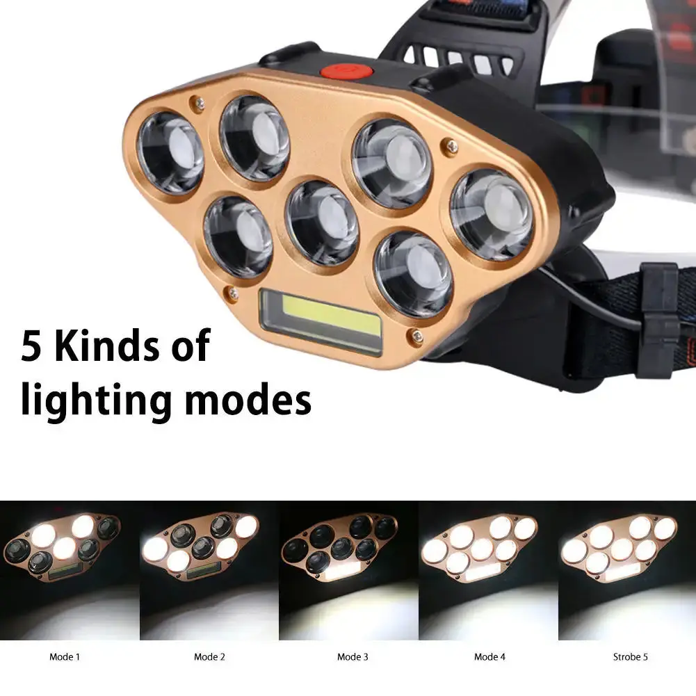 T6 super bright hunting Head torch light headl mount rechargeable Lamp 18650 Waterproof Rechargeable High Power 7 LED Headlamp