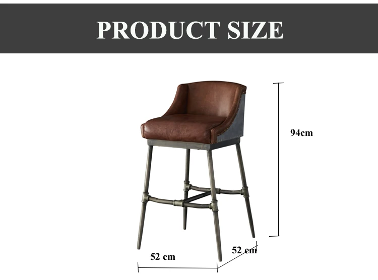 Functional OEM Service Industrial Soft Cushion Iron Base Leather Bar Stool Chair