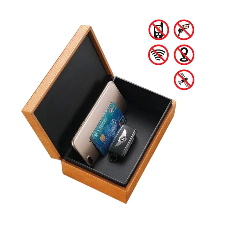Anti Theft Magnetically Box Leather RFID Cellphone Faraday Keyless Car Key Signal Blocker Box with Magnets for Car Keys Fobs