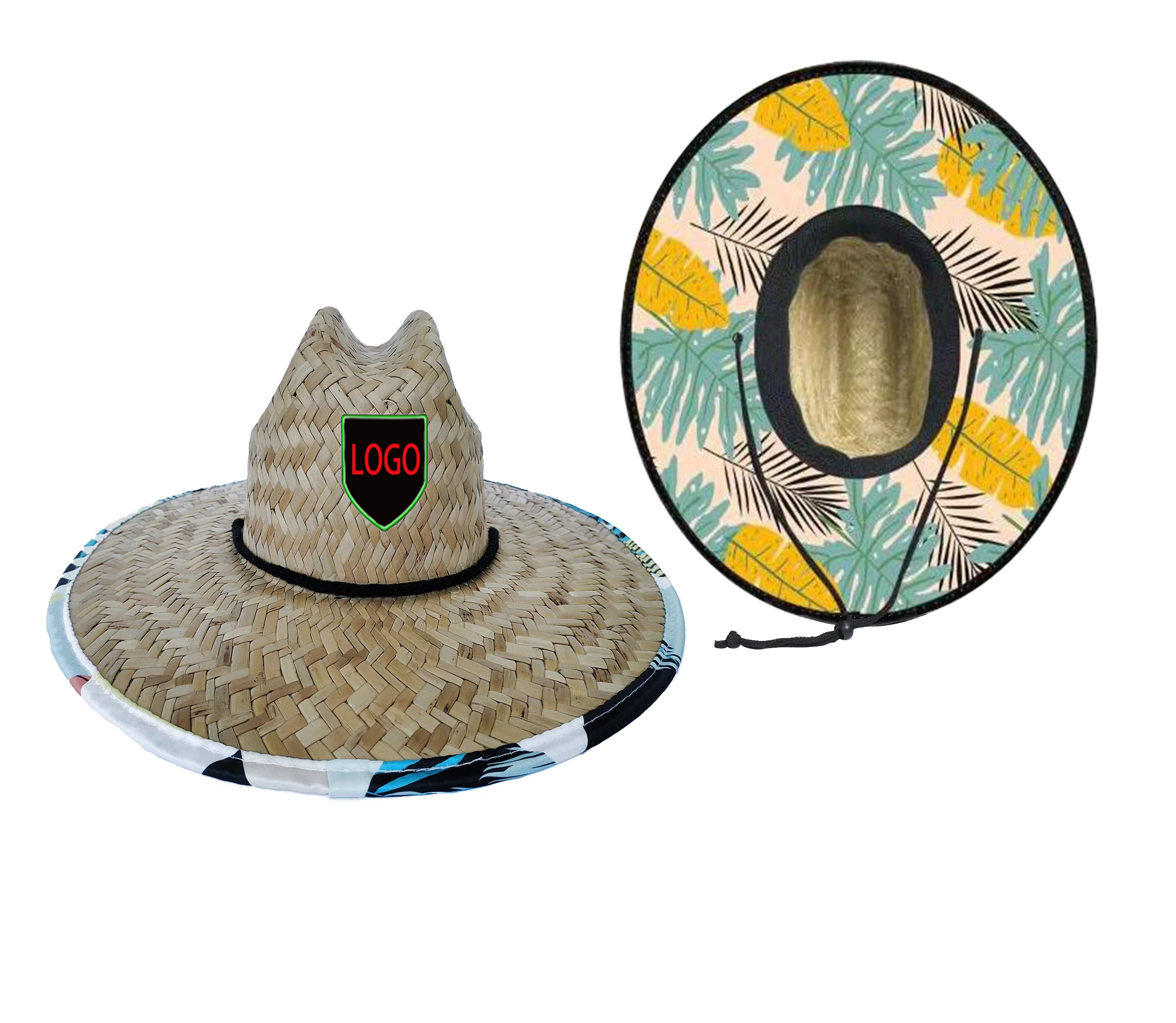 Оптовая продажа, летняя соломенная шляпа с принтом под полю и снизу под заказ, американская пляжная соломенная шляпа для серфинга и серфинга с логотипом
