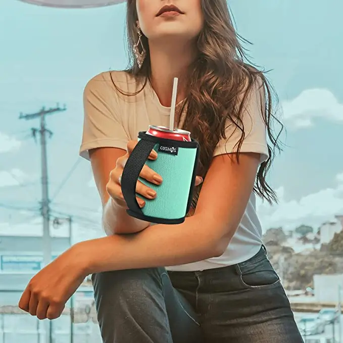 Custom Cooler Sleeve Anti-Slip Neoprene Beer Can Bottle Insulator Cover can holder with Handle for Camping Beverage Drink Cover