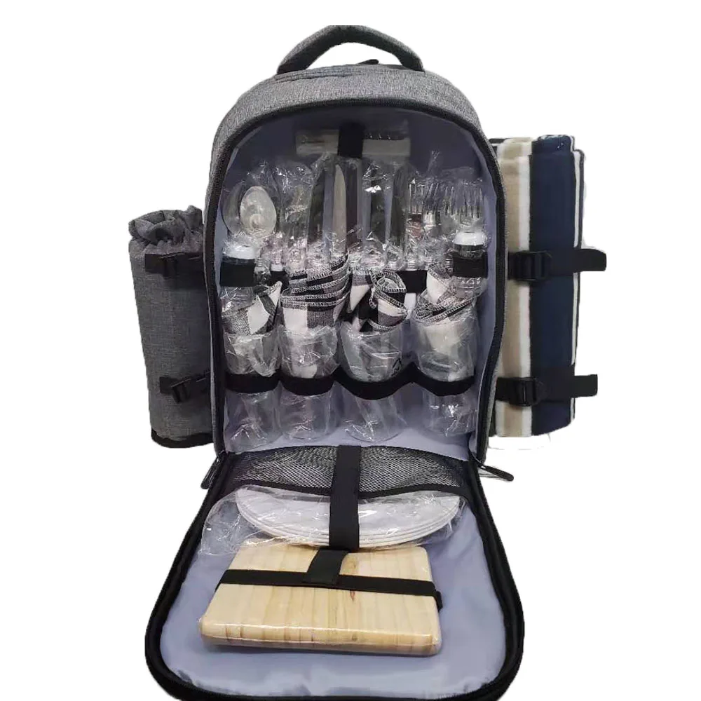 Picnic Backpack Stylish All-in-One Portable Picnic Bag with Complete Cutlery Set, Stainless Steel S/P Shakers | Picnic Blanket