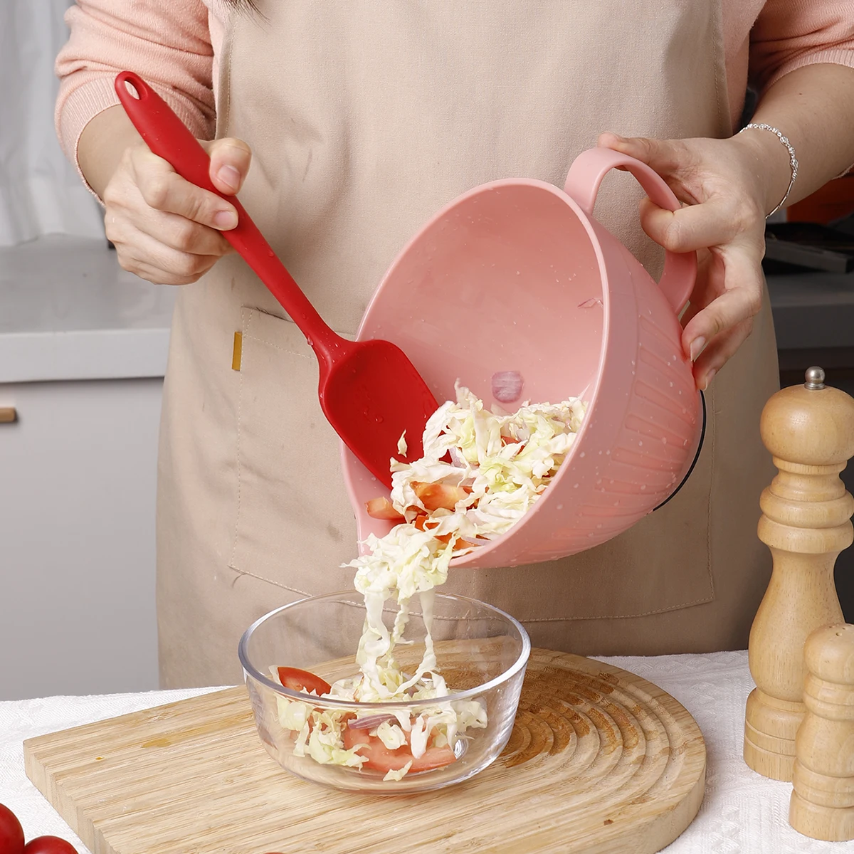 Food grade 3 pcs kitchen tools wholesales plastic salad bowl  for cake mixxing spatula