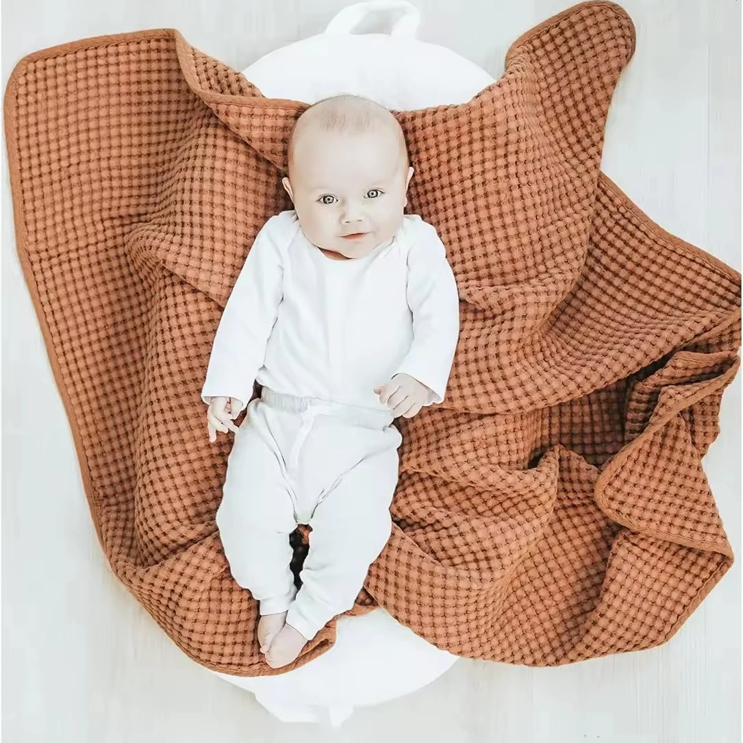 High quality Customized Private bamboo cotton waffle baby blanket Nursery Blankets for Boys Girls