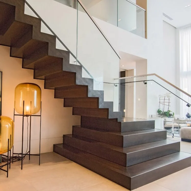 For sale steel glass open riser staircase zigzag staircase