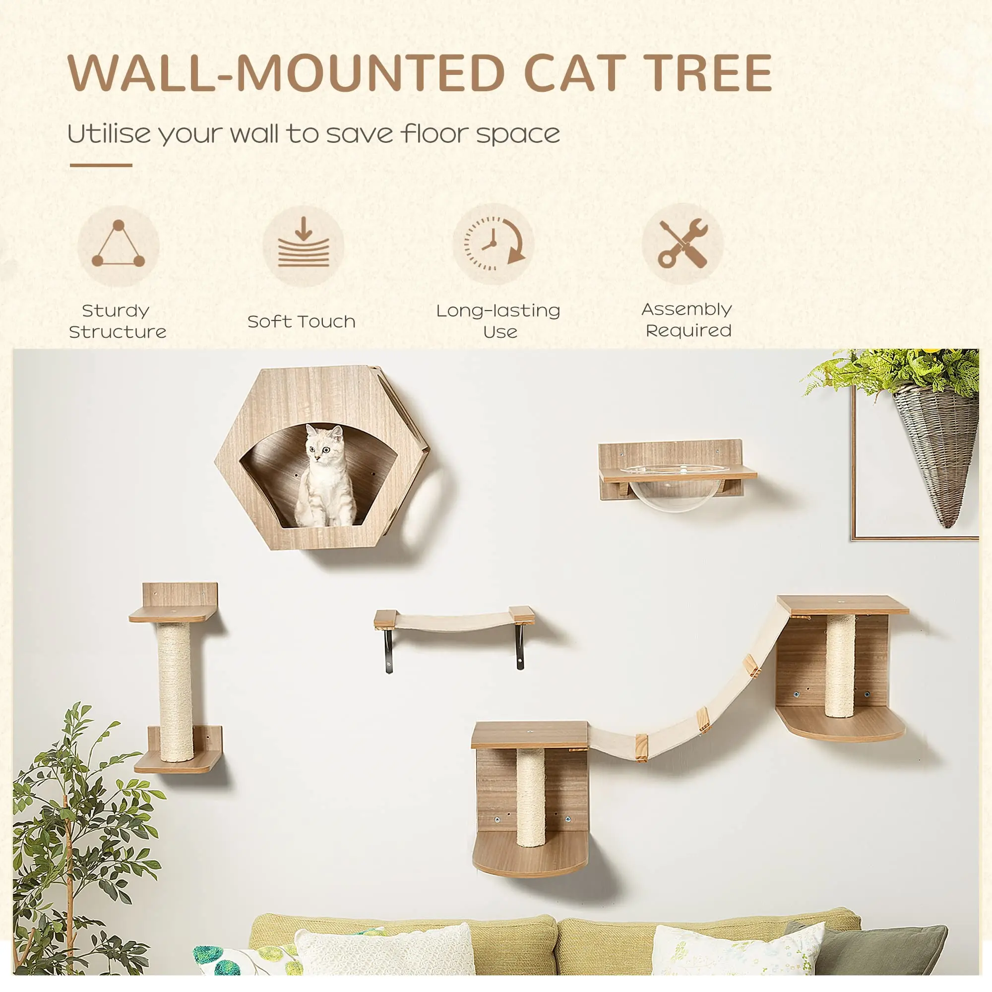 Cat Climbing Shelf and Perches Round Decorative Cat Hammock cat wall shelves Wall Steps with Scratching Pad