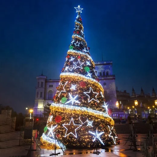 Luxury Large Christmas Decoration Giant Metal Frame  String Light Large Xmas Tree 3D Giant LED Christmas Tree