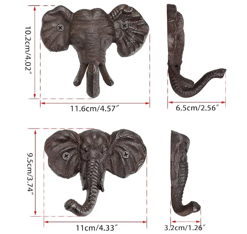 Wall Decorative Hook with Screws Cast Iron Hanger Animal Shaped Wall Hanging Hook Rustic Decorative Coat Hat Hook Elephant