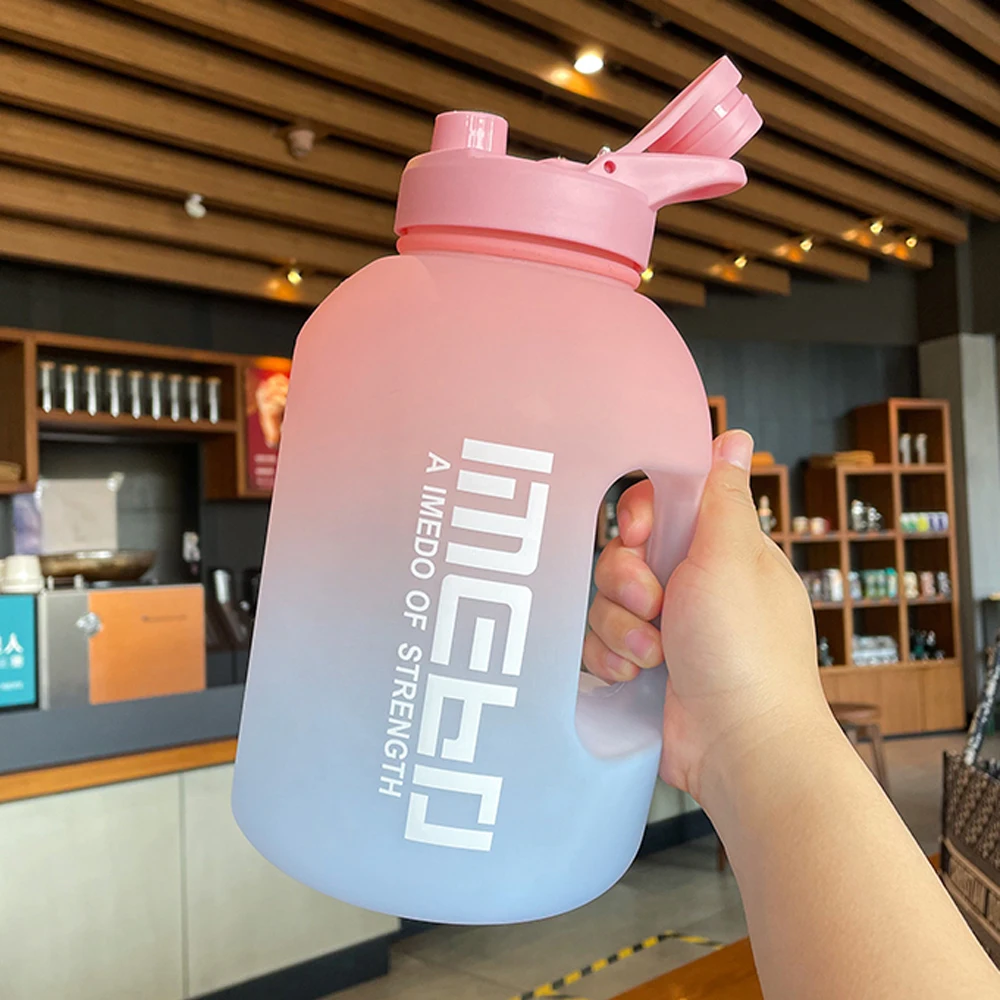 Sports water bottle Large capacity water bottle wholesale Gym ton barrel double drink straw bottle