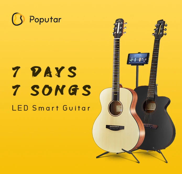 Poputer Acoustic Guitar 36 inch professional Smart Guitar with APP 96 LED Lights Guidance Travel Guitar Acoustic For Adult