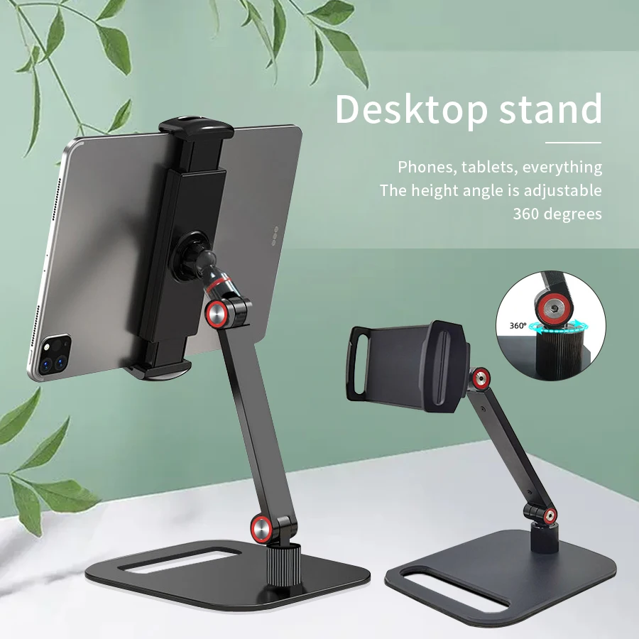 Double arm design flexible swivel adjustable desktop tablet stand aluminium foldable phone stand