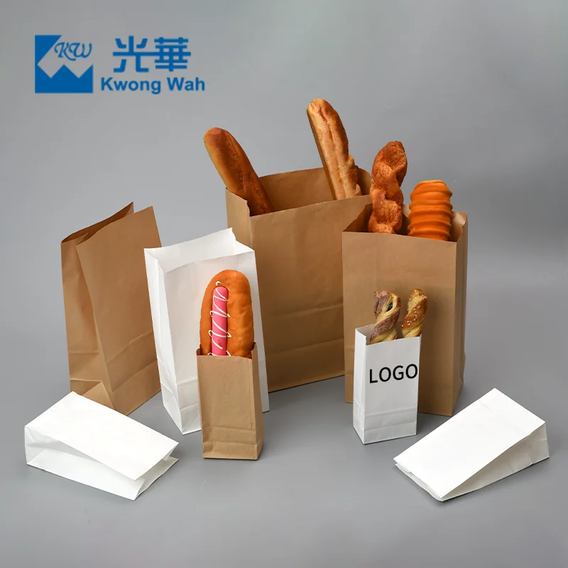 Wholesale Biodegradable Fat Bottom Food Grade Kraft Food Paper Bags Waterproof Oil Proof Food Packaging Bag