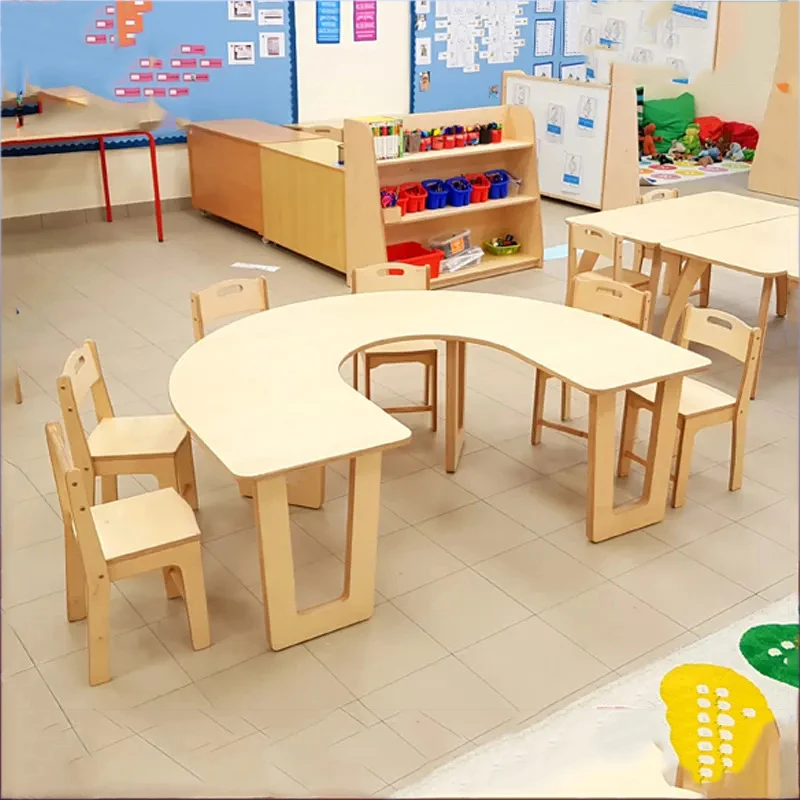 Montessori Preschool Classroom Furniture Nursery Kids Wood Chair And Tables Set