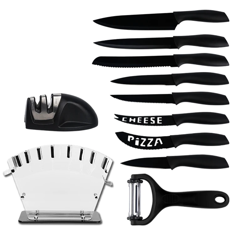 On Amazon Sharpener Kitchen Knives with Block Knife Set High Quality Carbon Stainless Steel New Design 17 Piece 1000 Sets Hot