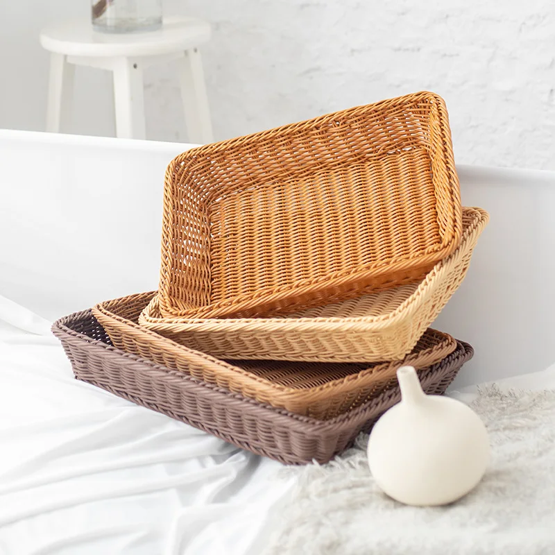 Woven Plastic Wicker Bread Fruit Vegetable Display Food Storage Market Baskets
