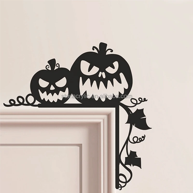 Halloween Door Corner Sign Ornament Black Acrylic Door & Window Corner Signs Switch Wall Sticker for Home Halloween Decor