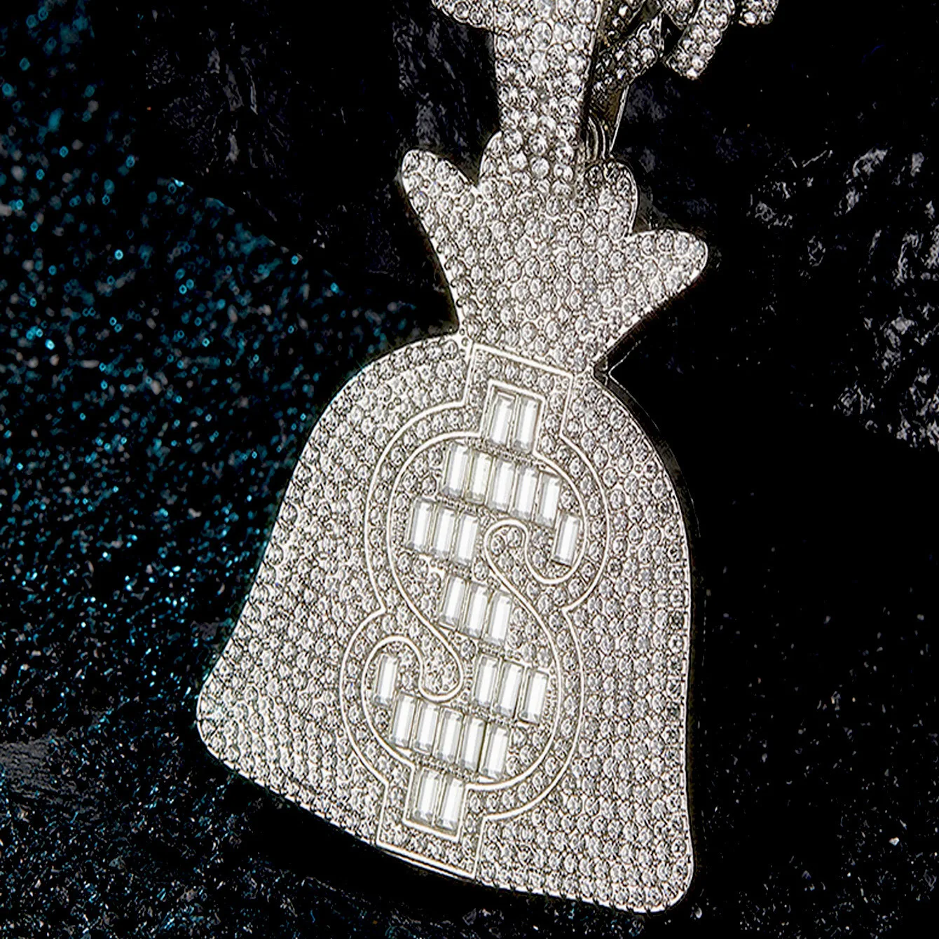 Personalised Ice Candy Diamond Dollar Coin Money Bag Pendant Diamond Cuban Necklace Hip Hop Rap Jewellery