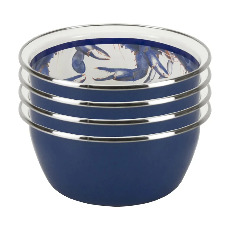 2022 hot 20cm/24cm Antique Vintage White Enamel Metal Dinner Plates bowl With Customized Rim Enamelware Piedish Plates