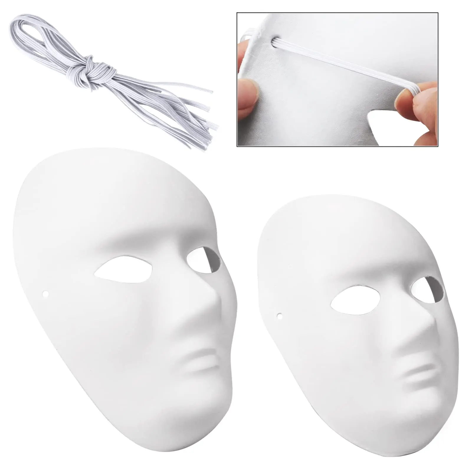 10 Packs White Paper Mask with Tied Ropes Blank Full Face Mask Cosplay Masquerade Mask for Party DIY Creativity and Halloween