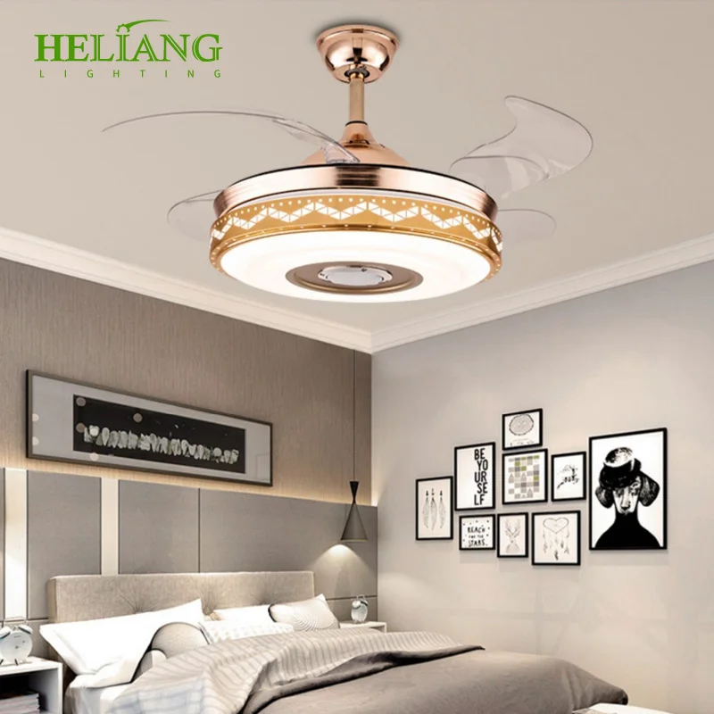 Modern simple bedroom dining room 42 inch LED frequency conversion speed regulation light golden fan chandelier 220V voltage