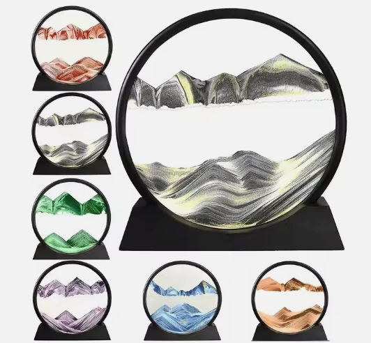 Jartown Liquid Motion Moving Sand Art Picture Round Glass 3D Hourglass Deep Sea Sandscape 7inch 12inch For Home Decor