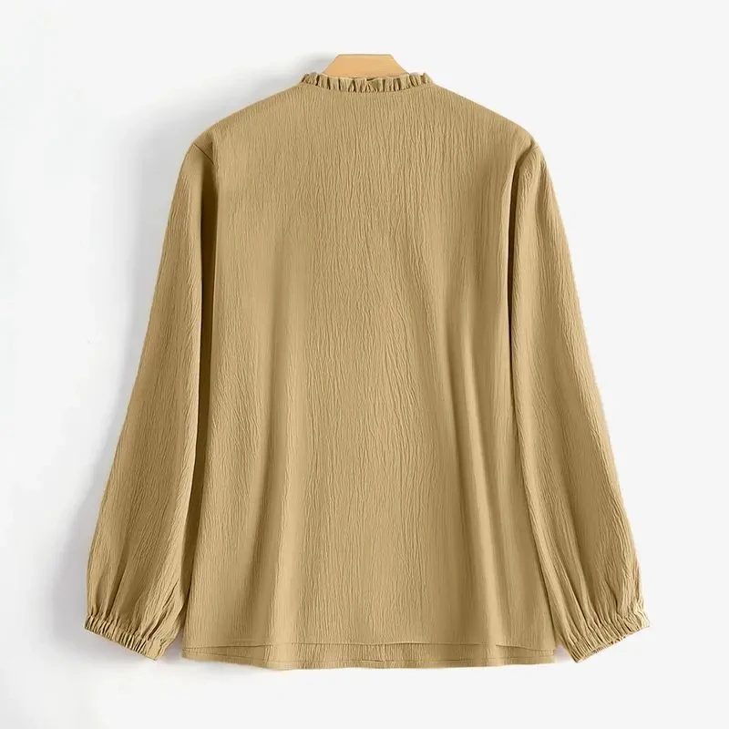 Casual Loose Shirt Ruffles Hem Islamic Clothing Abaya Kaftan Fashion Muslim Tops Femme Solid Color Long Sleeve Blouse