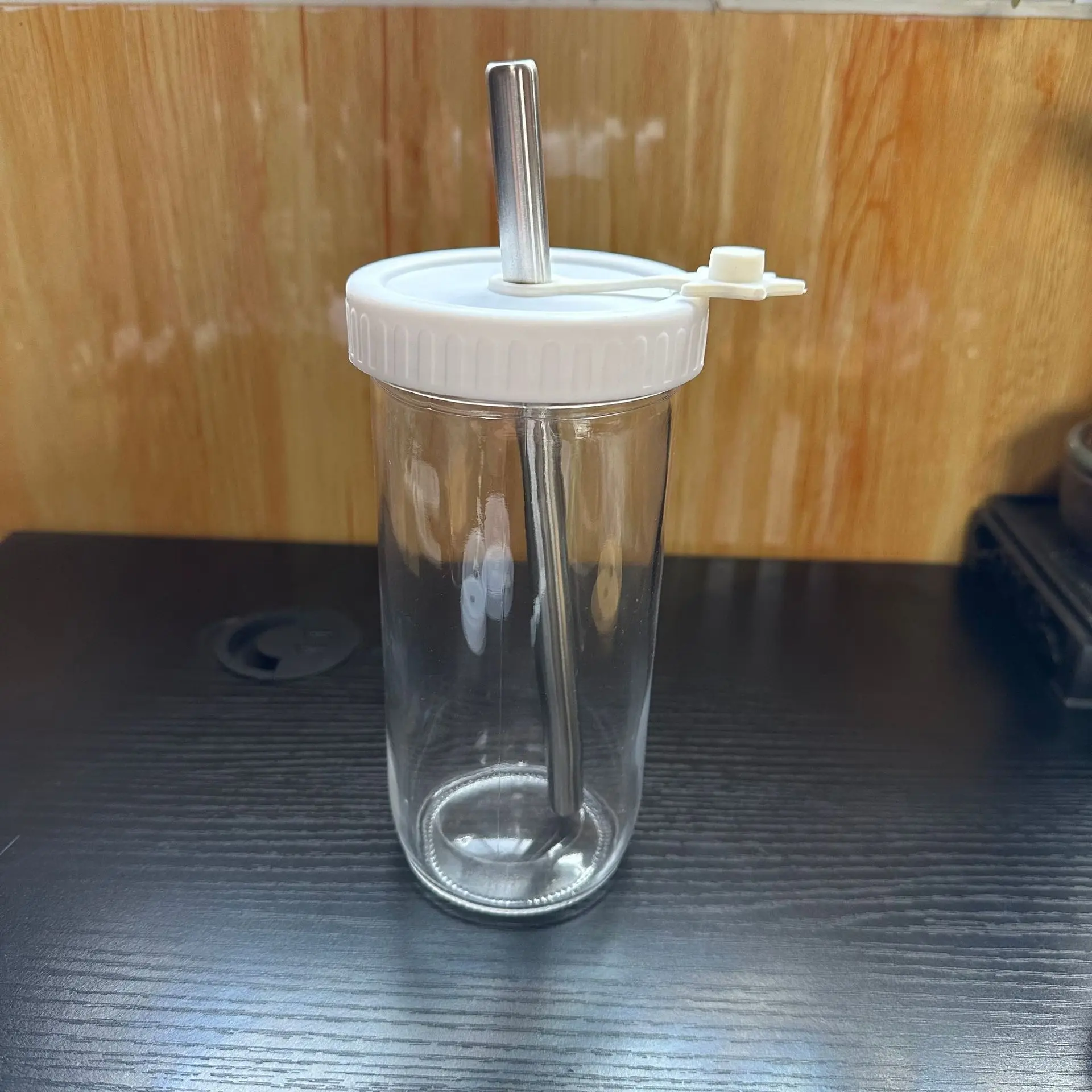 Wholesale Wide Mouth 24oz 720ml Drinking clear Glasses Mason Jar set with Bamboo lids plastic lid and Straws