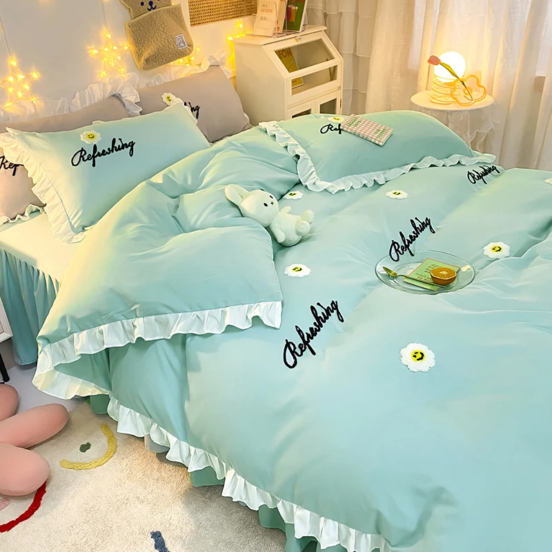 SUREWALHOME Four Piece Set Cute Bedding 4 Pieces Quilt Cover Bed European Style High Grade Bed Sheet Embroidered