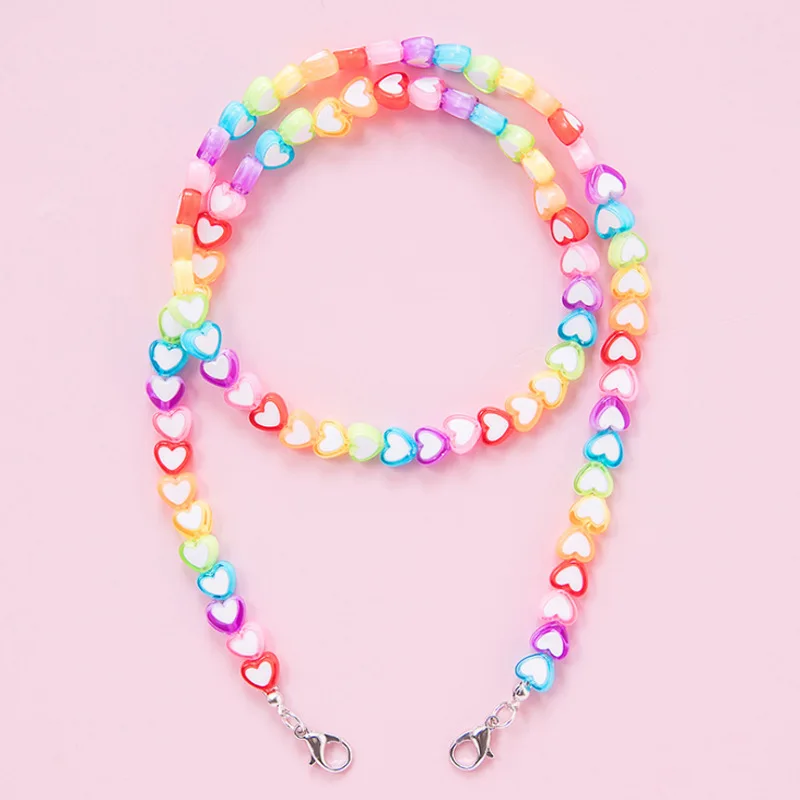 Лидер продаж цветные бусины ручной работы с надписью ювелирные изделия розовое акриловое сердце маска лица ремешок на шею цепочка для очков