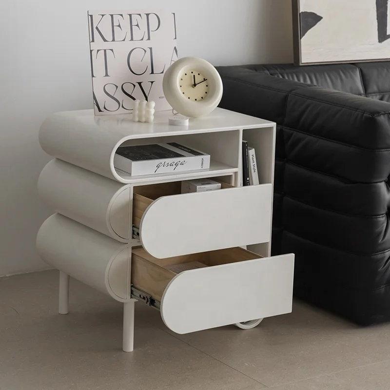 Elegant nordic white wooden nightstand bedroom home wood simple modern design wood nightstand