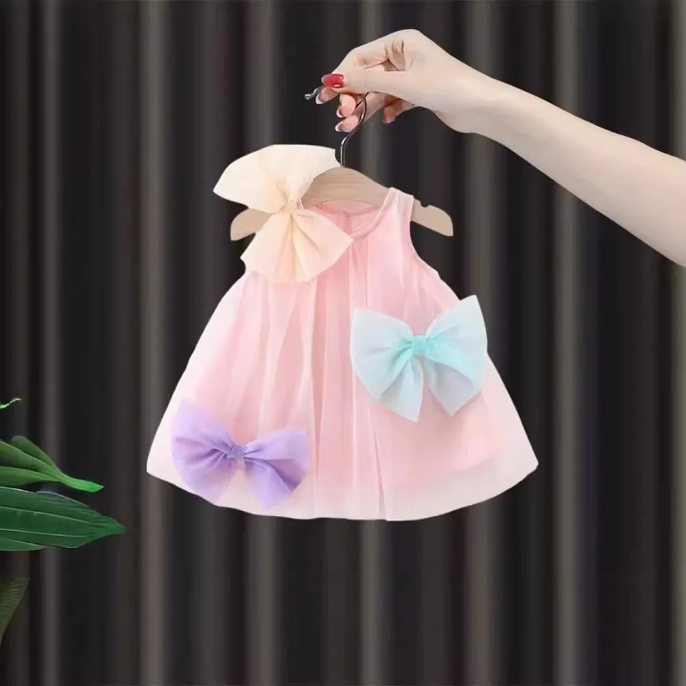 Baby Dress Girls Summer sweet multi-colored bow sleeveless gauze princess dress