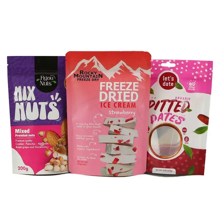 Custom Printed Smell Proof Zipper Bags Reusable Moringa Protein Powder Packaging Bags with Clear Window