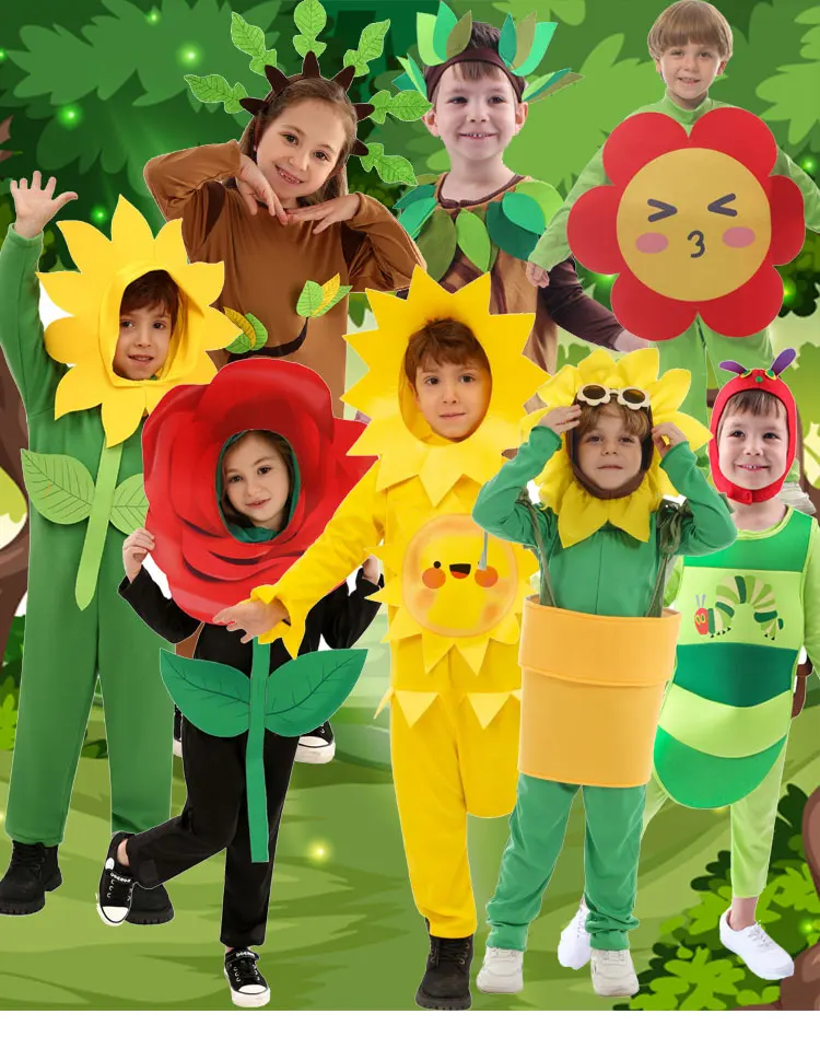 Halloween Costumes Sunflower Cosplay School Performance Show For Kids Boys Girls Sun flower Plant Cosplay Costumes