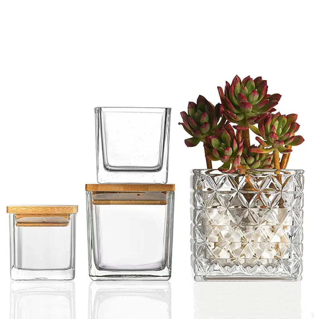 Square Container Empty Clear Cube Succulents Garden Pots Glass Candle Jar for Candle Making