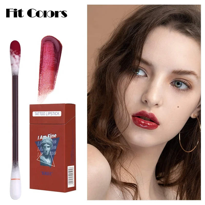 Free Sample Long Lasting Lip Gloss Cotton Swab Lipstick, Cigarette Cotton Swab Tattoo Lipstick