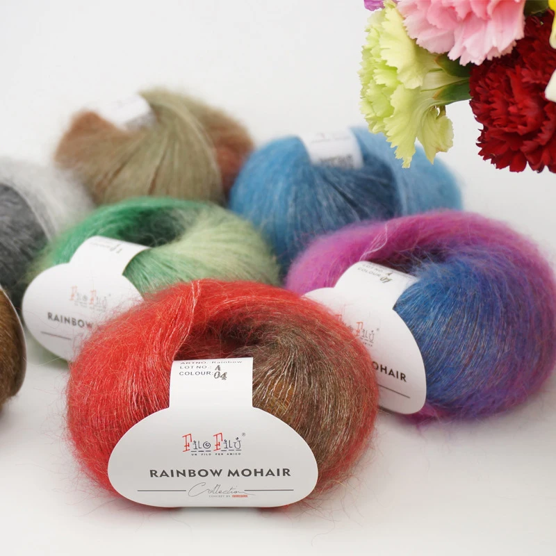 ZENGLONG 25g 30% mohair 30% fine wool 40% nylon blended yarn rainbow dyed gradient DIY hand knitting yarn for knit sweater shawl