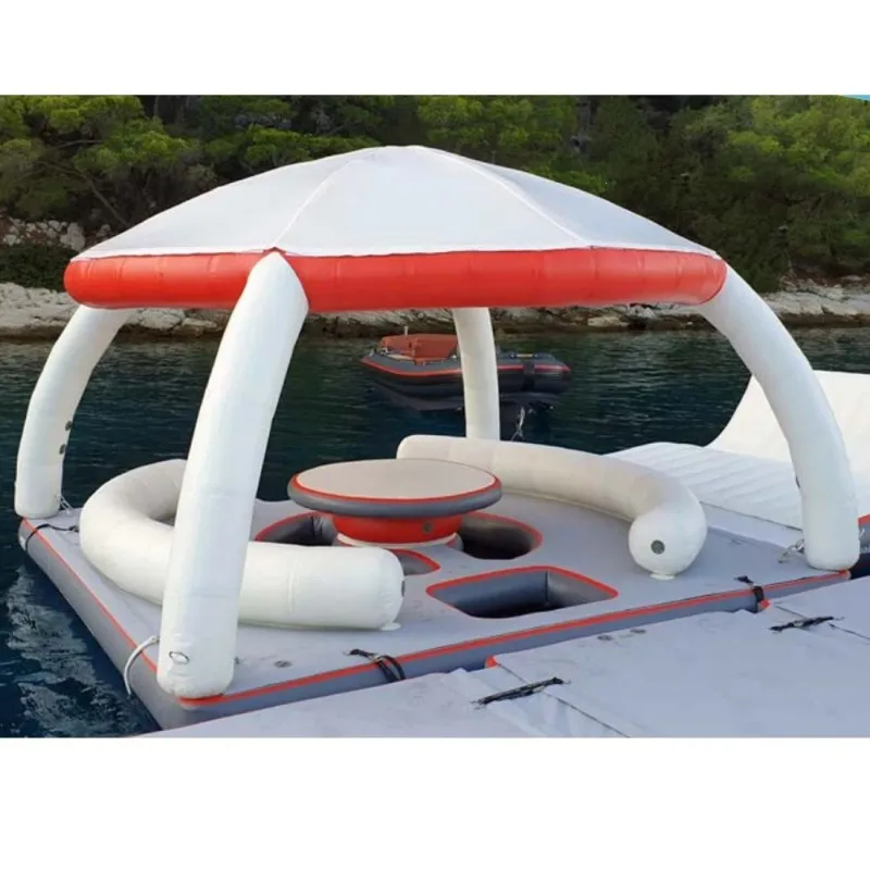Popular Leisure water floating island with tent Inflatable water game floating party