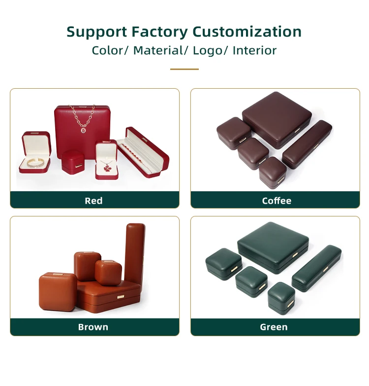 New Luxury leather jewelry packaging box with logo pu leather jewelry boxes custom