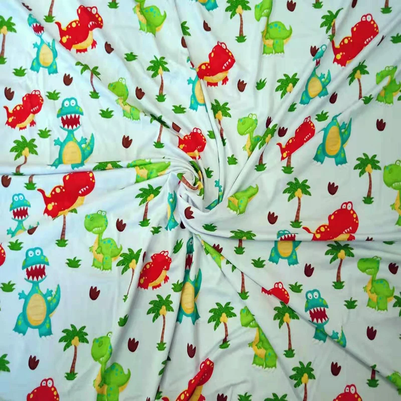 Kids Dino Style Custom Printed Bamboo Jersey Knit Lycra Fabric For Wholesale