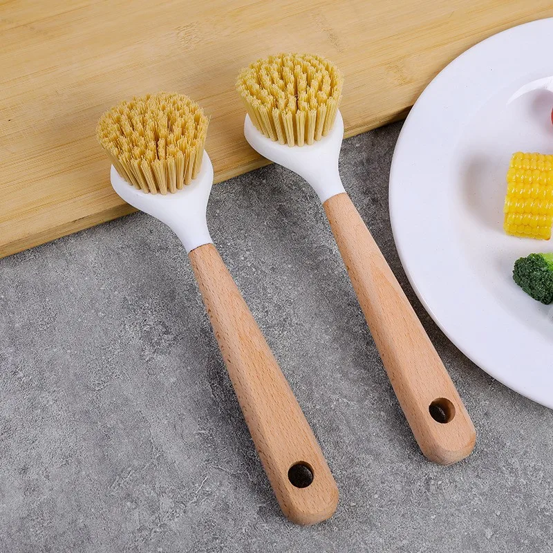 Dish Brush with Bamboo Handle Built-in Scraper Scrub Brush for Pans Pots  Kitchen Sink Cleaning brush