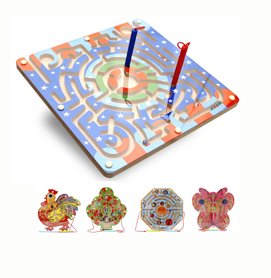 Оптовая продажа с завода, магнитные бусины, лабиринт, головоломка, кольцо, трек, Детские деревянные игрушки для детей