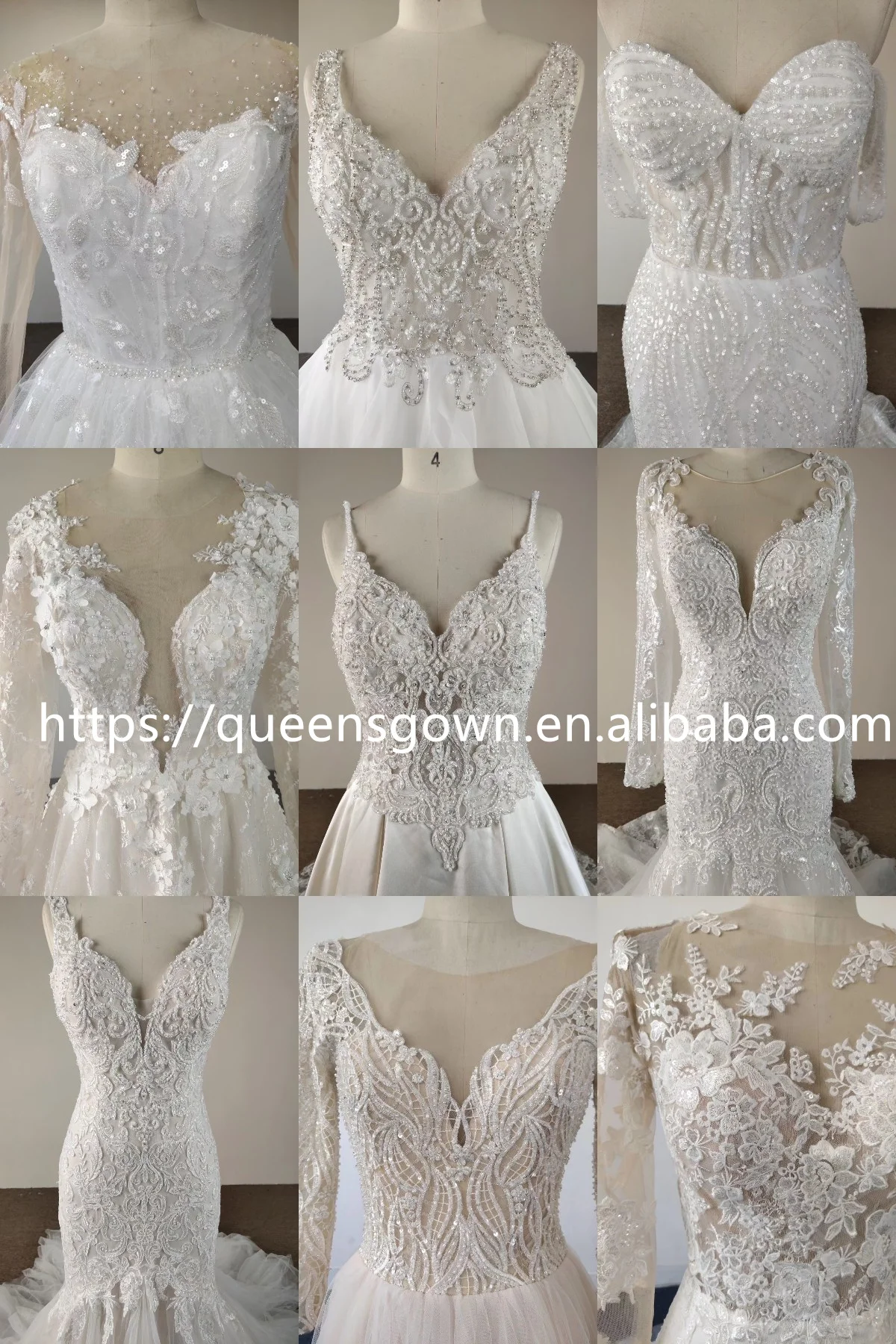Real Photo Bridal Gown Tulle beading Lace Pattern Elegant Bling Wedding Dress  sleeve Ball Gowns
