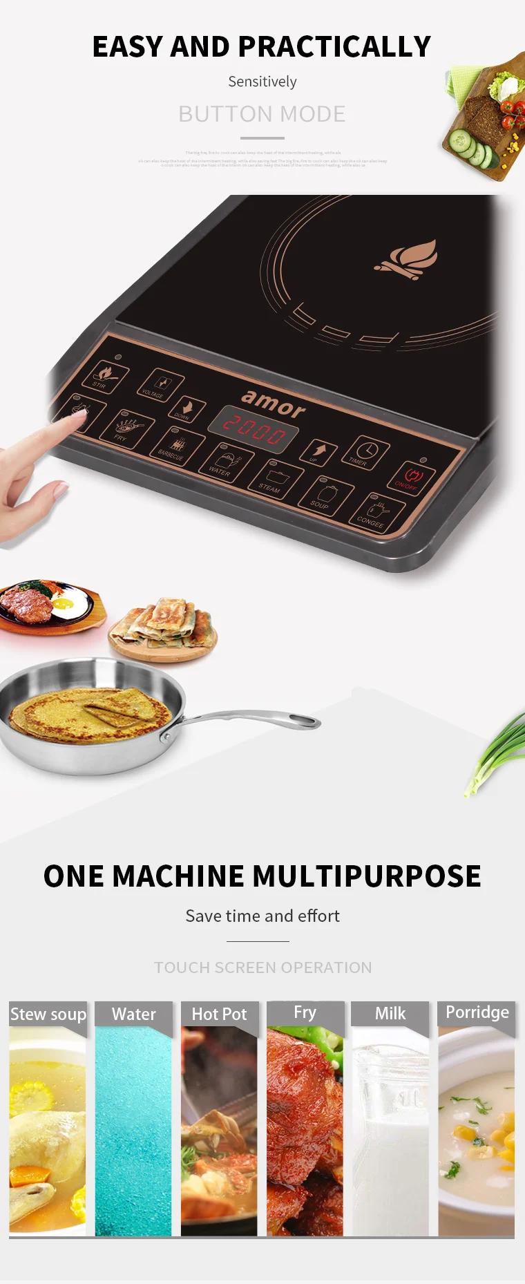 Induction cooker with push button,single burner display 2000w,LED display,Timer &  Preset function,