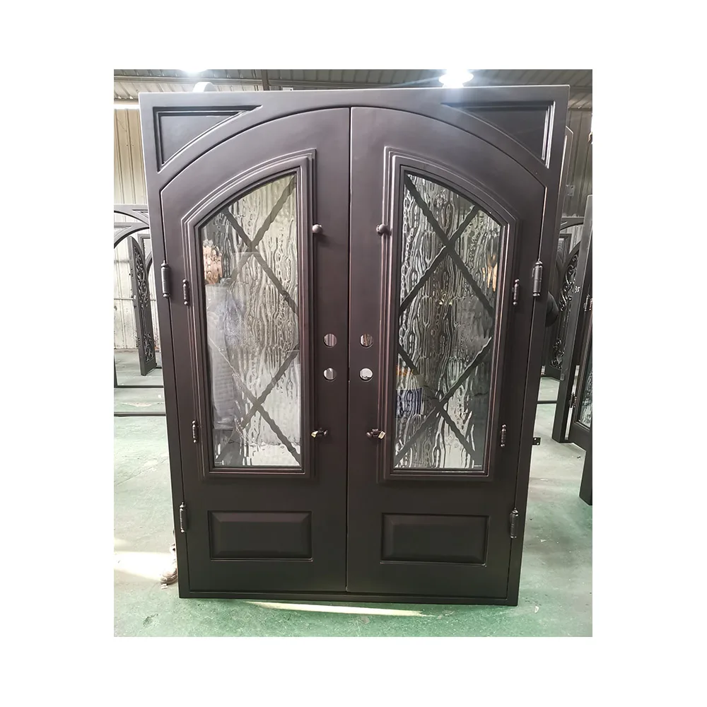 Modern Arch Design Main Exterior Front Double Exquisitely Designed Wrought Iron Exterior Door