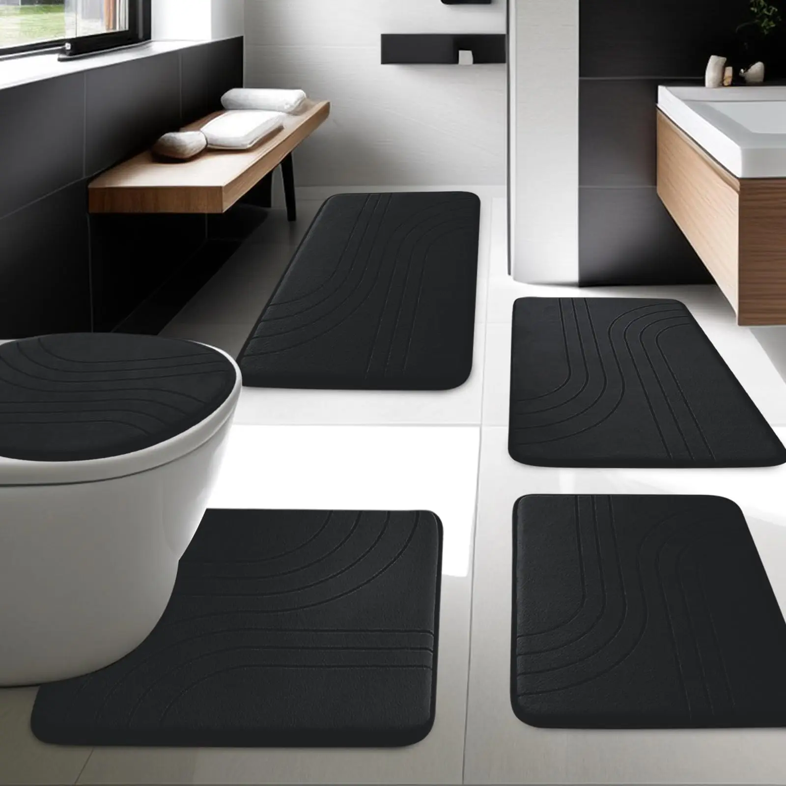 Soft Non Slip Memory Foam Bath Mat Set, Extra Thick Bath Mats for Bathroom, Machine Washable Bath Rugs Set