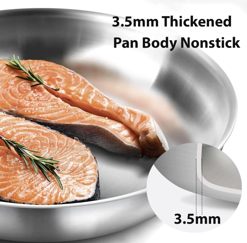 Professional Food Grade 3.5mm Frypan Kitchenware 3-ply 304 Stainless Steel Nonstick Kitchen Cooking Pots And Pans