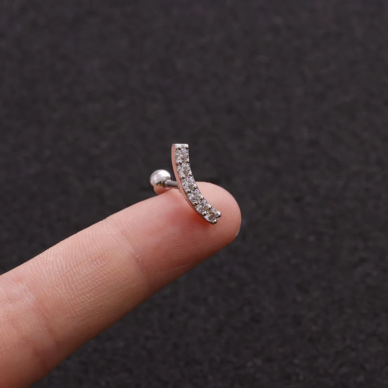 YW 16G Stainless Steel Barbell With CZ Helix Piercing Jewelry Rook Conch Tragus Screw Back Stud