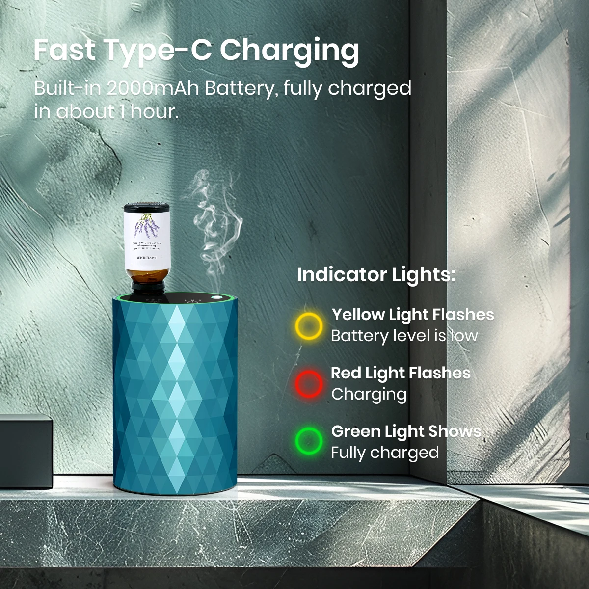 Aluminum Alloy Travel Portable USB Rechargeable Battery Waterless Aroma Diffuser Mini Pure Essential Oil Car Diffuser