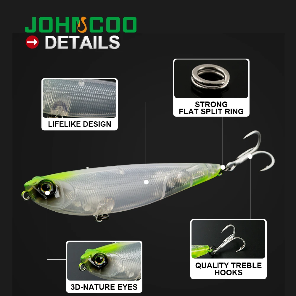 JOHNCOO Artificial Fish Plastic Fishing Bait 100mm 14g Hard Bait TopWater Pencil Baits Wobbler Fishing Pencil Lures