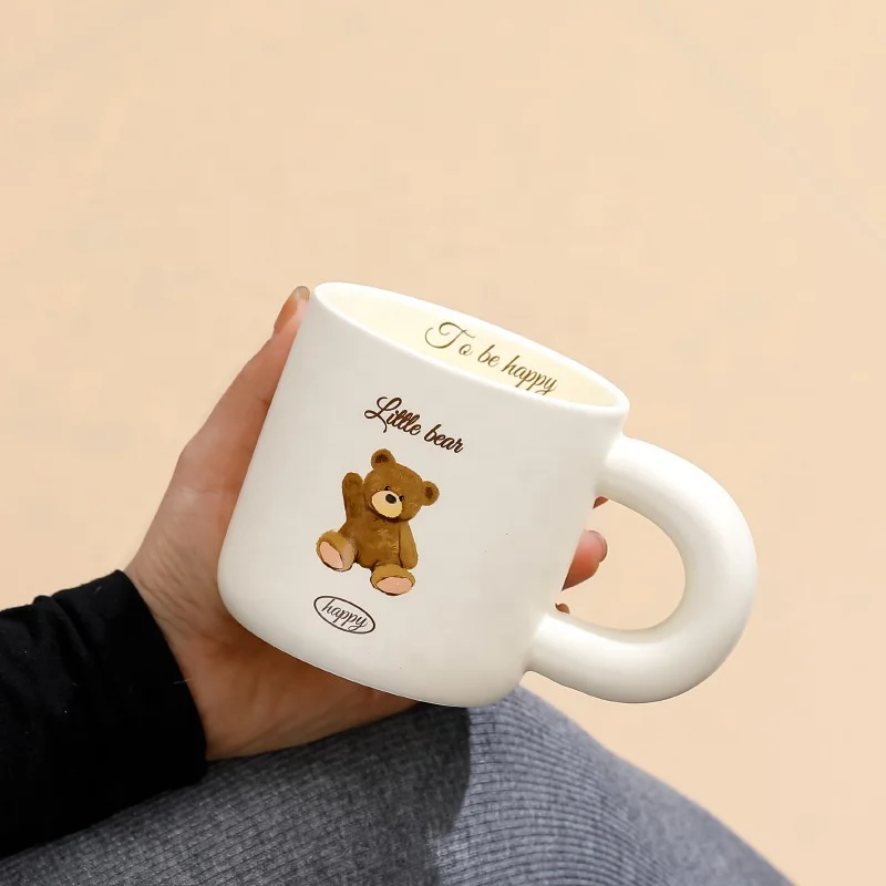 New Arrival Ins Korea Cartoon Croissant Bear Mug Large Capacity Milk Cup Heat Resistant Ceramic Couple